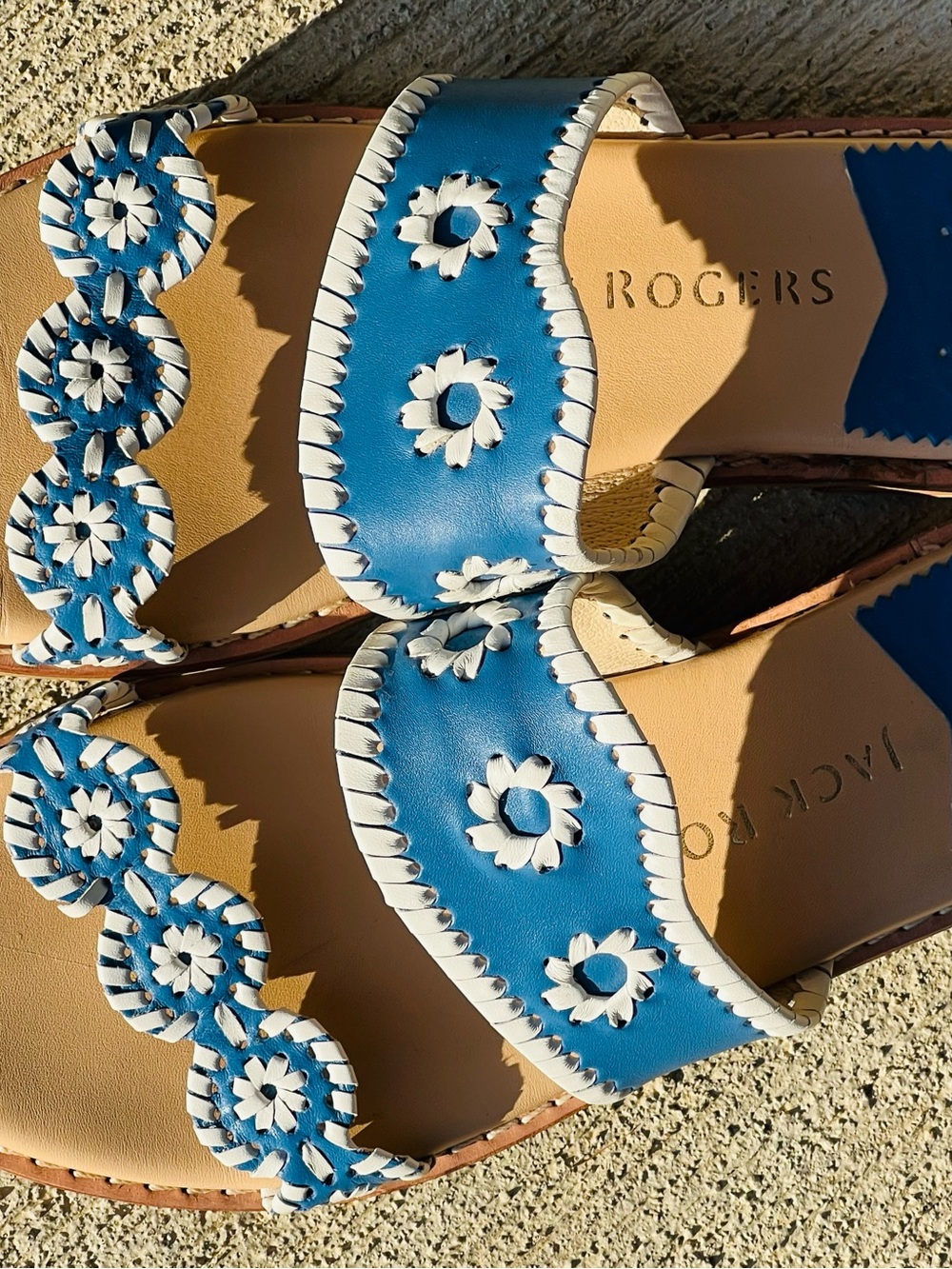 Jack Rogers Lauren Blue & White Double Scalloped Strap Slide Sandals Size 8.5 - Picture 10 of 10